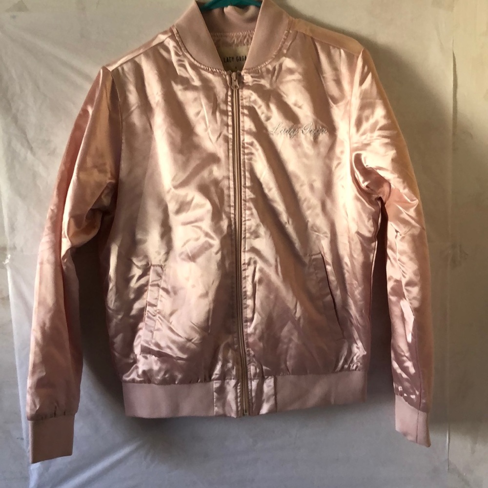 LADY GAGA Women’s Pink Satin Bomber Jacket Size S